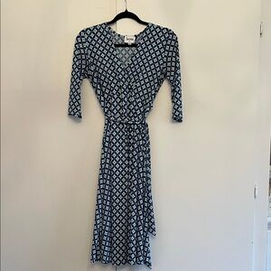 Leota Navy and White Midi Dress
